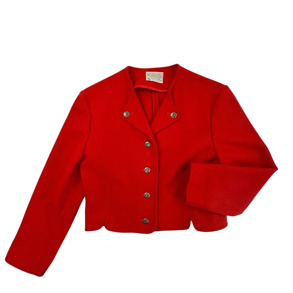 Vintage Pendleton Red Wool Cropped Military Jacket Women Size 6 USA Style Blazer